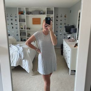 Women’s grey & white striped t-shirt dress, M